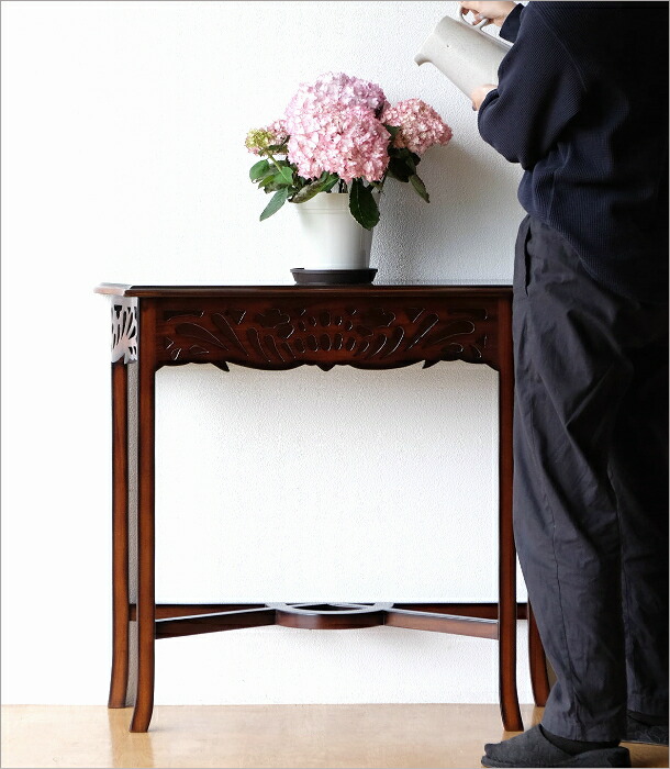 楽天市場】マホガニー無垢材コンソールテーブル 木製 花台