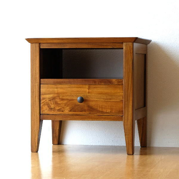 楽天市場】チーク無垢材 サイドテーブル 木製 総無垢材 ナイトテーブル