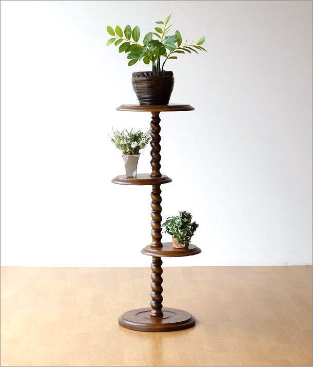 楽天市場】花台 木製 玄関 室内 アンティーク おしゃれ 3段 丸 ナラ材