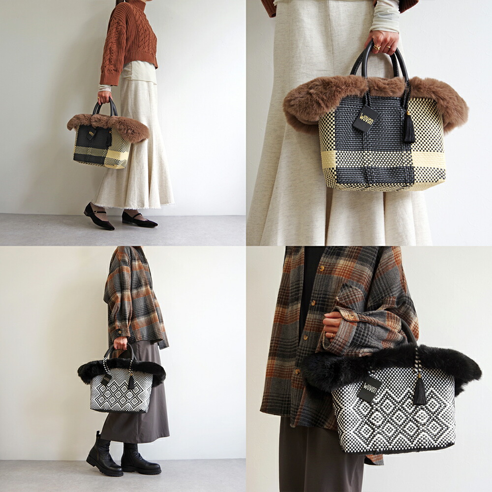 楽天市場】【2点セット SMALL】 WOVEN メルカドバッグ + ファーカバー