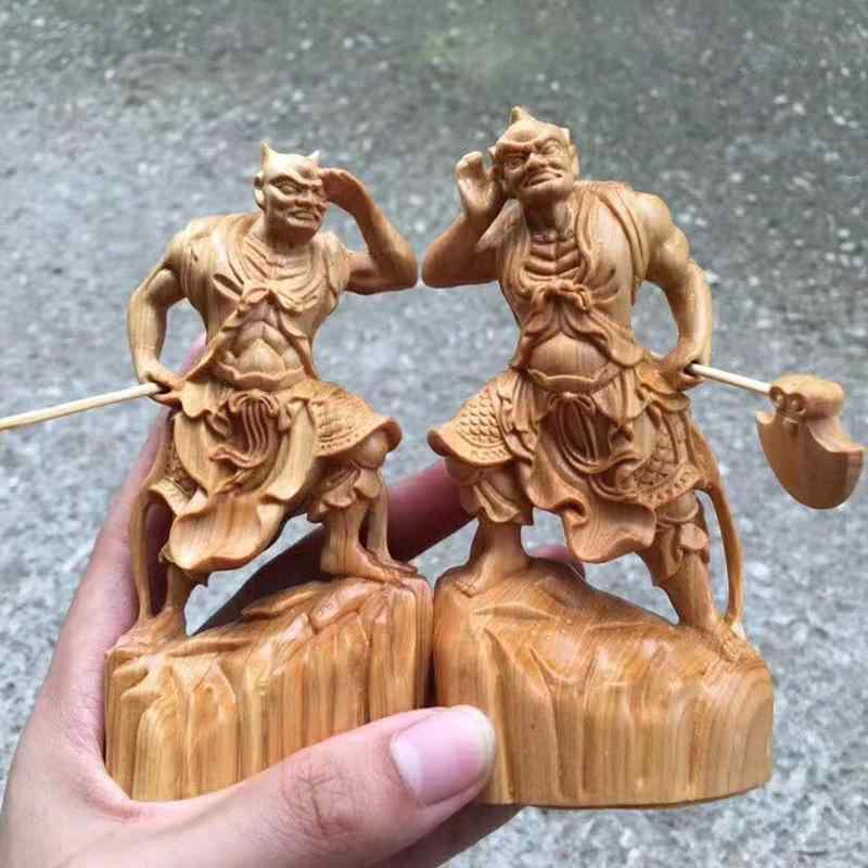 楽天市場】置物 千里眼 順風耳 左右護法 守護像 崖柏 天然木 木製