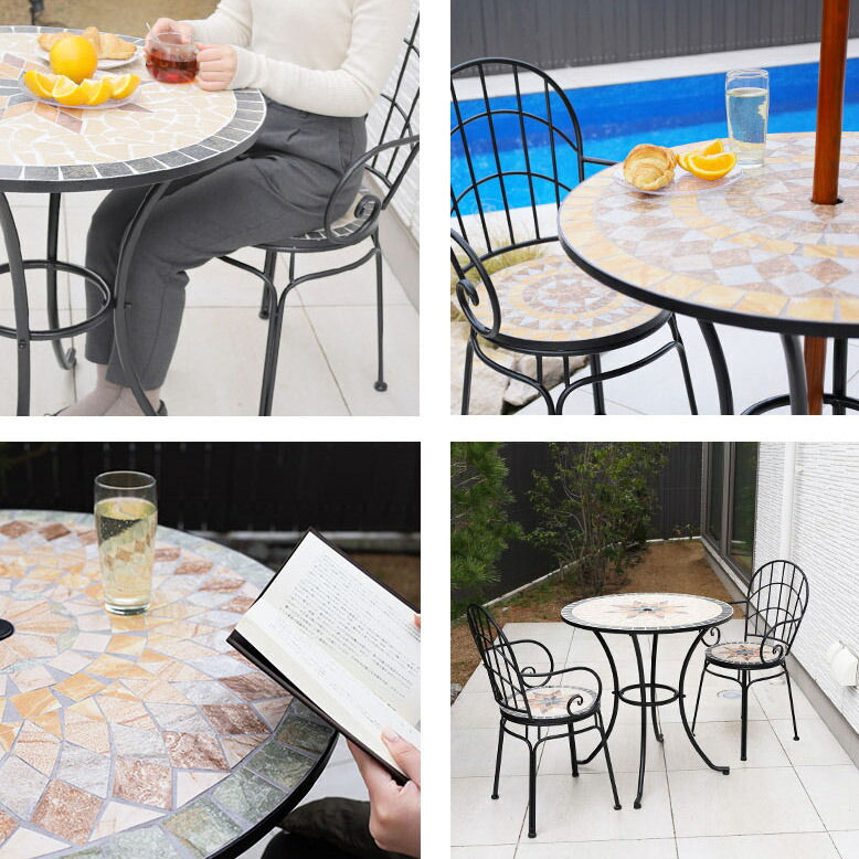 楽天市場】モザイク タイルテーブル セット φ76 ガーデンファニチャー