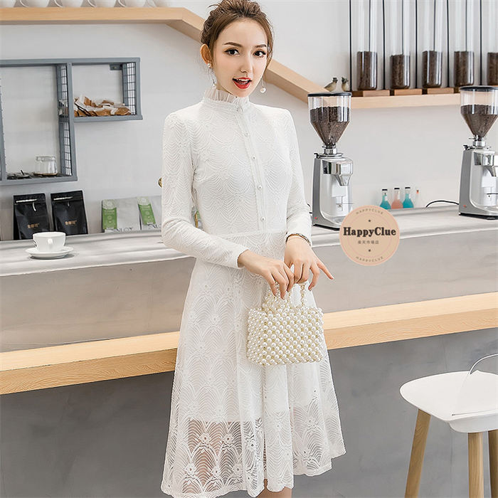 楽天市場】ワンピース レース 黒 ハイネック 長袖 きれいめ 春 秋 冬