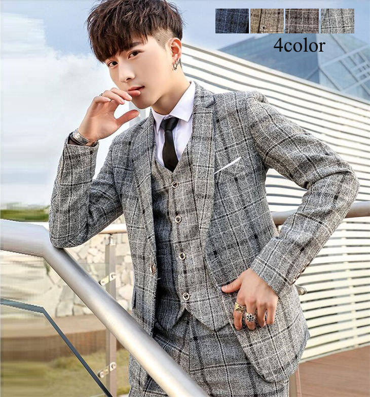 楽天市場】スリーピース スーツ チェック柄 洗える メンズスーツ