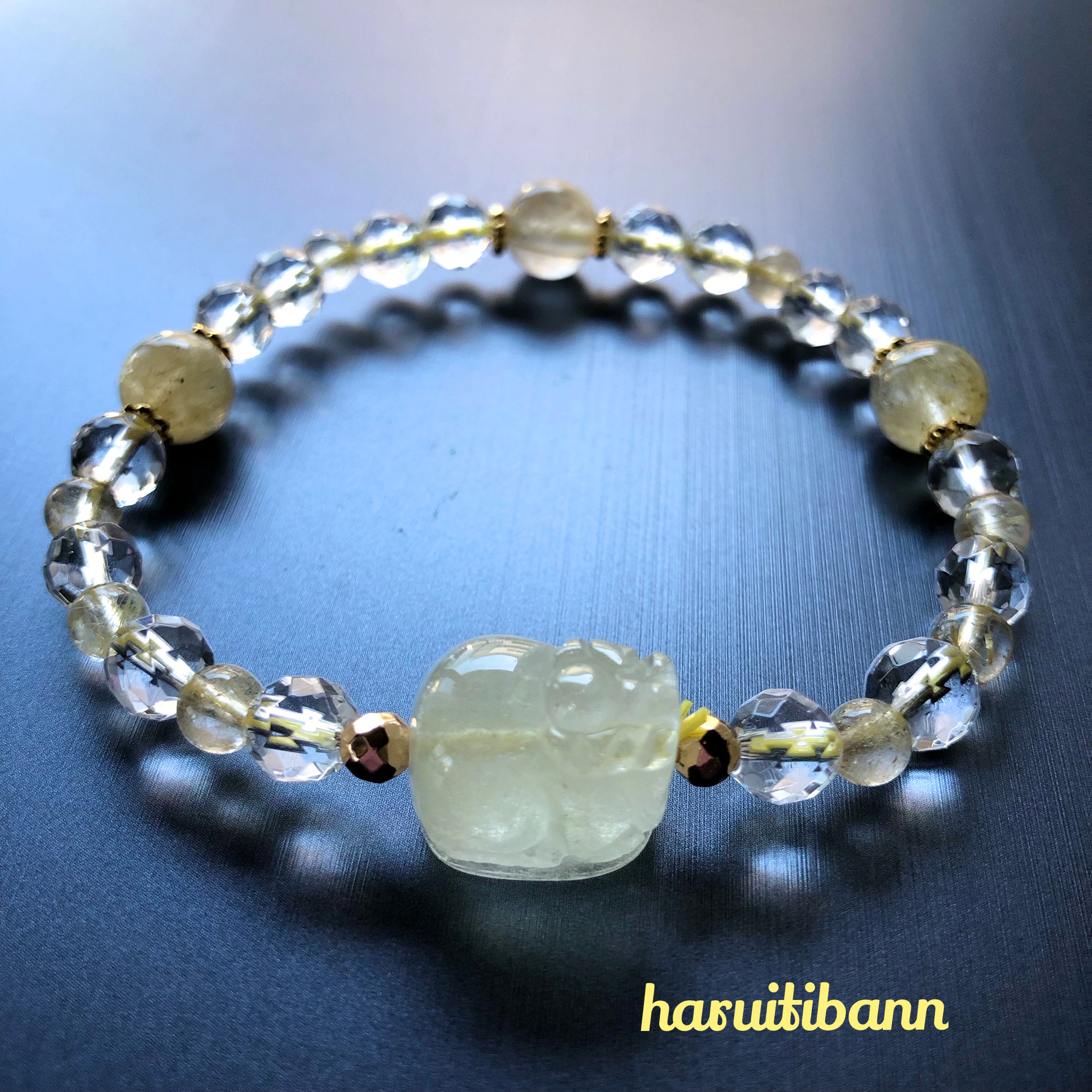 楽天市場】希少！リビアングラス貔貅＆ゴールドルチルクォーツ＆水晶