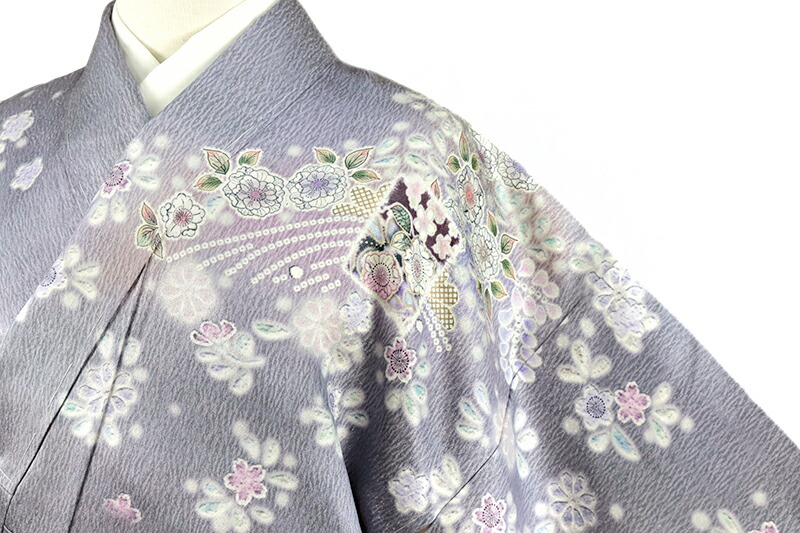 楽天市場】訪問着 正絹 絞り 辻が花 ぼかし 紫 灰藤 墨黒 白 着物