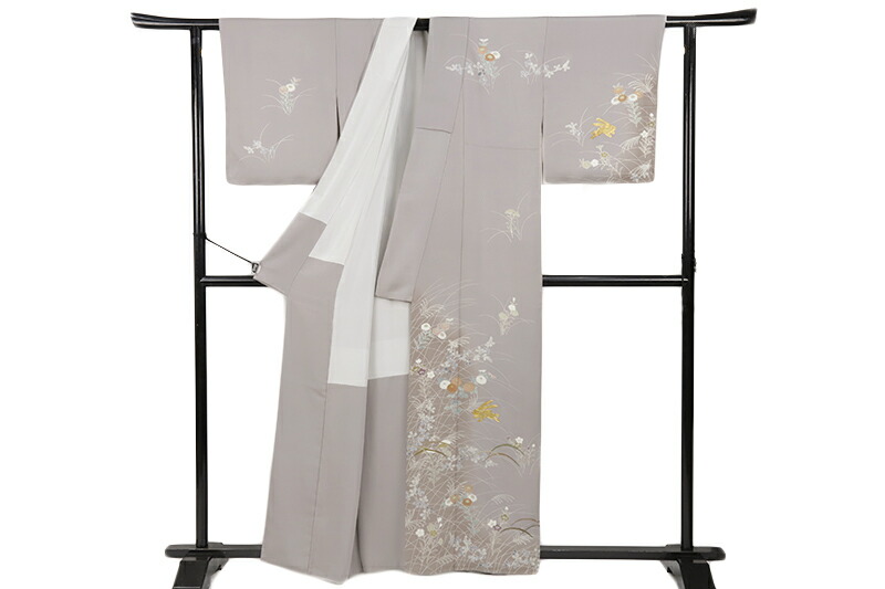 楽天市場】【 中古 】 訪問着 正絹 手描き友禅 灰色 うさぎ お月見