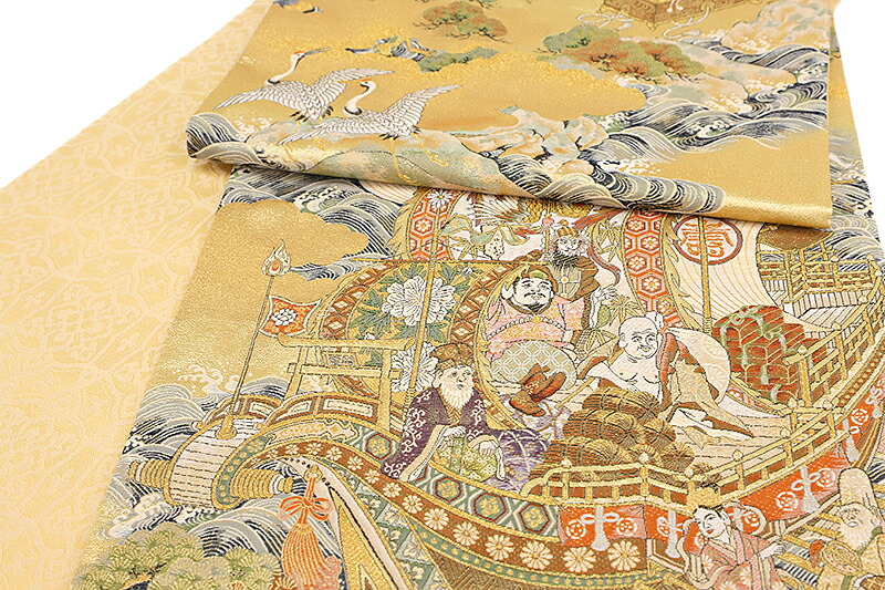 楽天市場】袋帯 唐織 正絹 橋本清織物 金地 壱阡八百口織 七福神 宝船