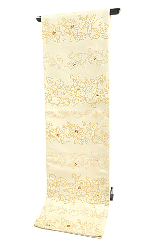楽天市場】袋帯 洒落袋帯 正絹 クリーム色 白 ベージュ 赤 臙脂 花唐草