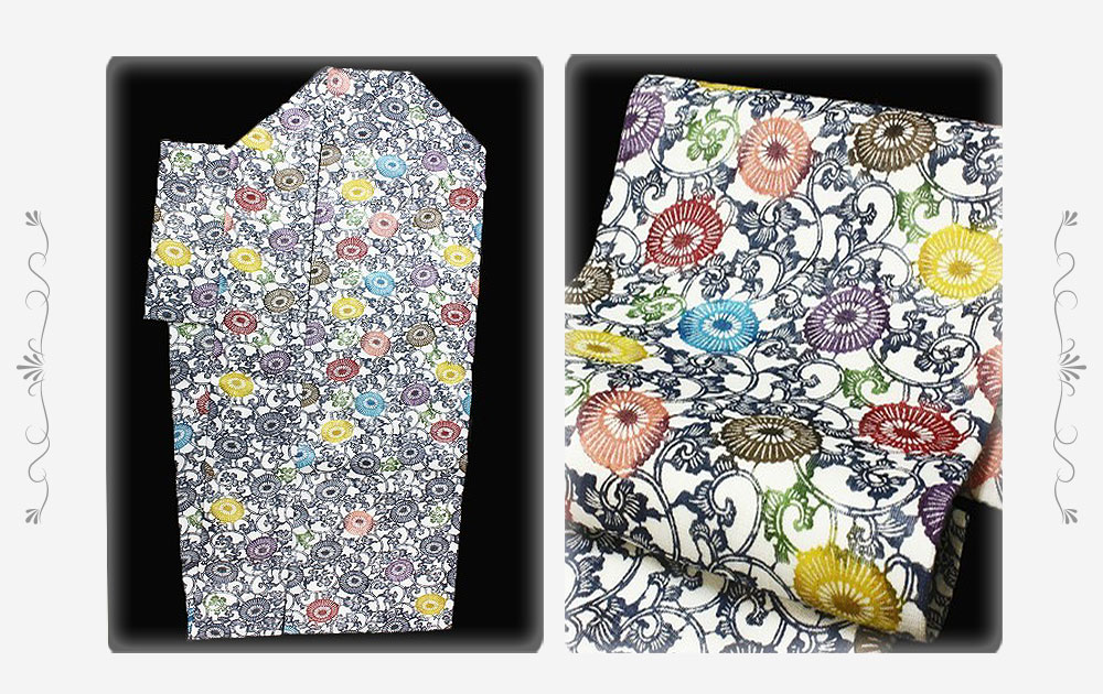 楽天市場】名古屋帯 江戸紅型 紅型染 白地 菊 唐草模様 九寸 麻 夏物