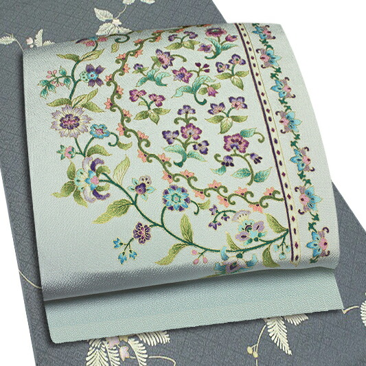 楽天市場】岡重 老舗 岡重 九寸 名古屋帯 反物 薄水色地 水色 花唐草