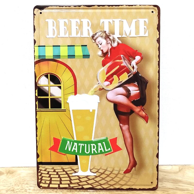 楽天市場】ブリキ看板 ビンテージ セクシー BEER TIME アンティーク