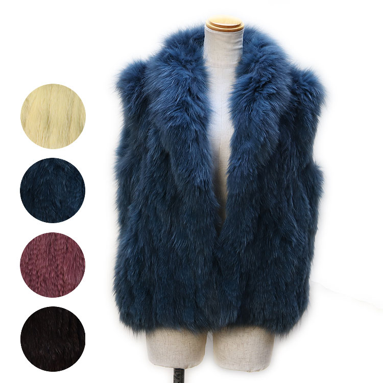 楽天市場】ブルーフォックス 編み込み ファー ベスト 送料無料