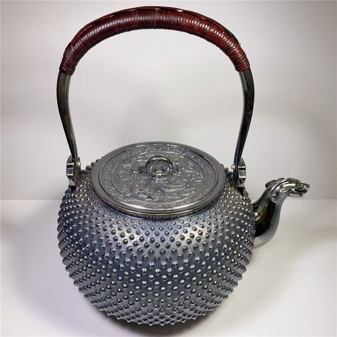 楽天市場】純銀細工 手作り 獣口 霰打出 鳴付 銀瓶 湯沸 純銀保証 約