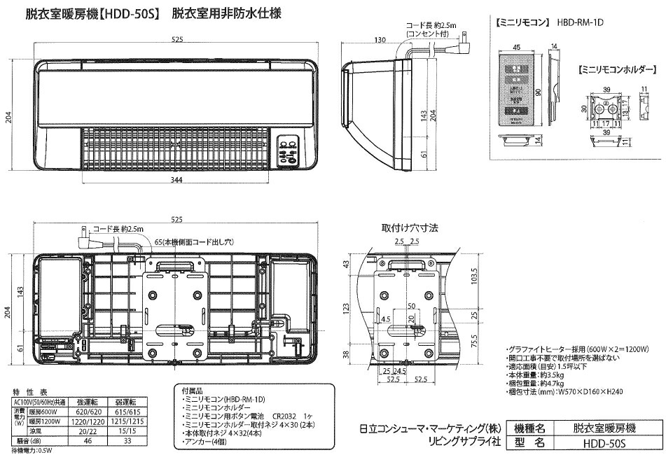 楽天市場】日立リビングサプライ脱衣室暖房機（壁面取付タイプ）HDD