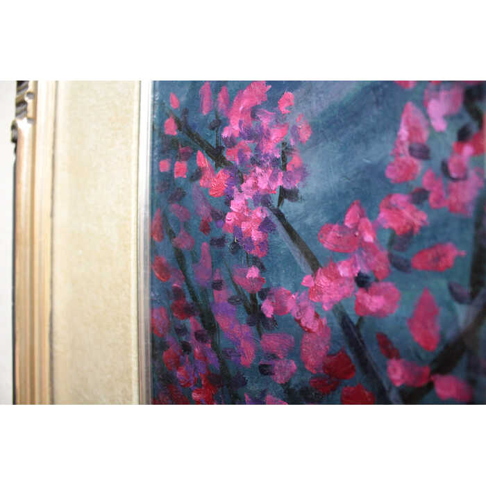 真筆 阿部乙人 油彩画 女性と花 真筆 阿部乙人 油彩画 女性