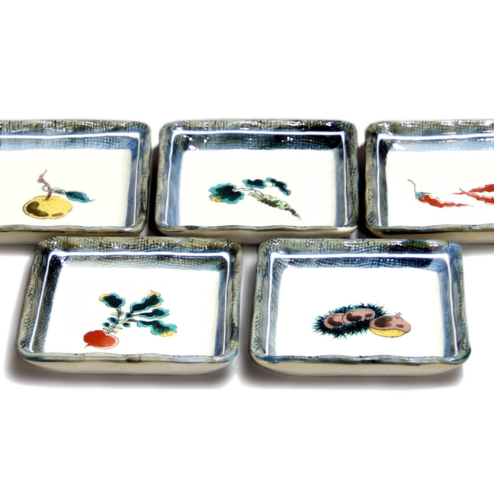 楽天市場】九谷焼 美山窯角小皿揃（5枚セット）野菜絵変わり 31-061