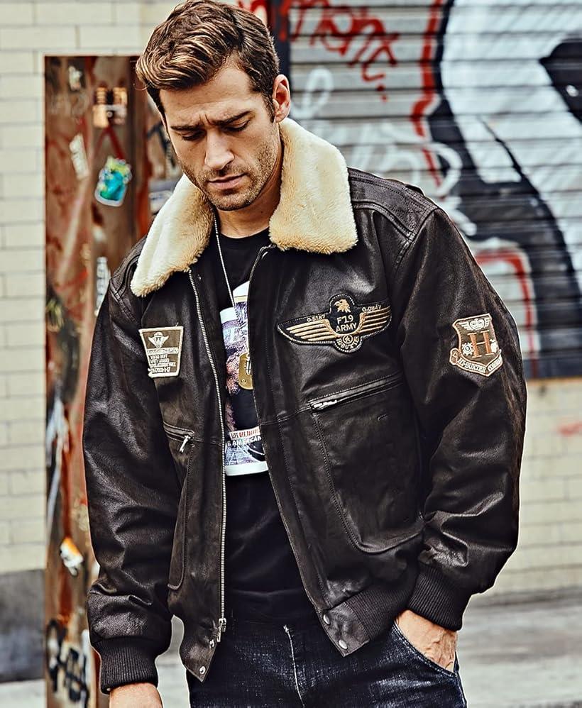 楽天市場】メンズ 本革 ボンバーレザージャケット パイロット コート