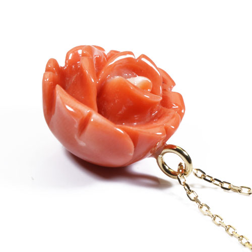 天然桃珊瑚 バラ型ブローチ兼ペンダント Mー05 天然桃珊瑚 バラ型