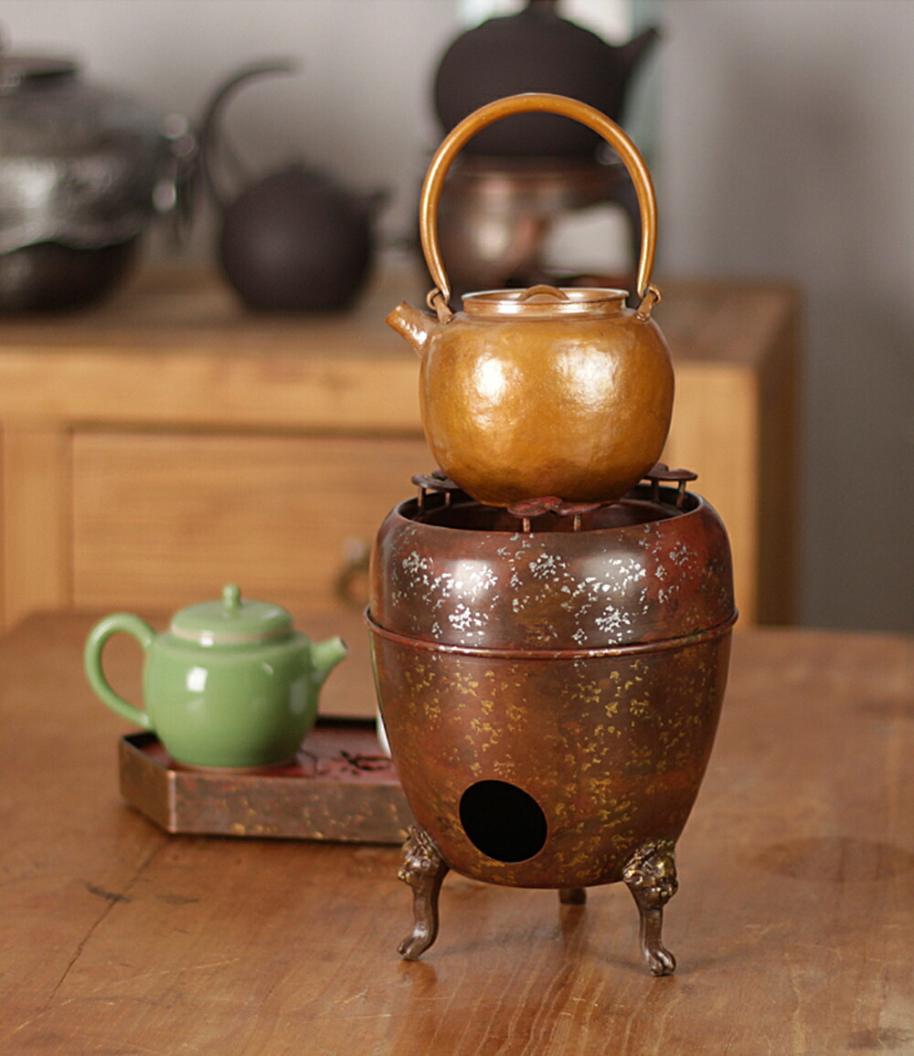 楽天市場】霊芝 銅 風炉 真鍮 ティーウォーマー 鉄瓶 急須