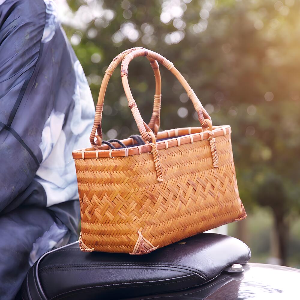 手工芸品 竹かごバッグ レディースバッグ 竹の編み上げ お茶道収納