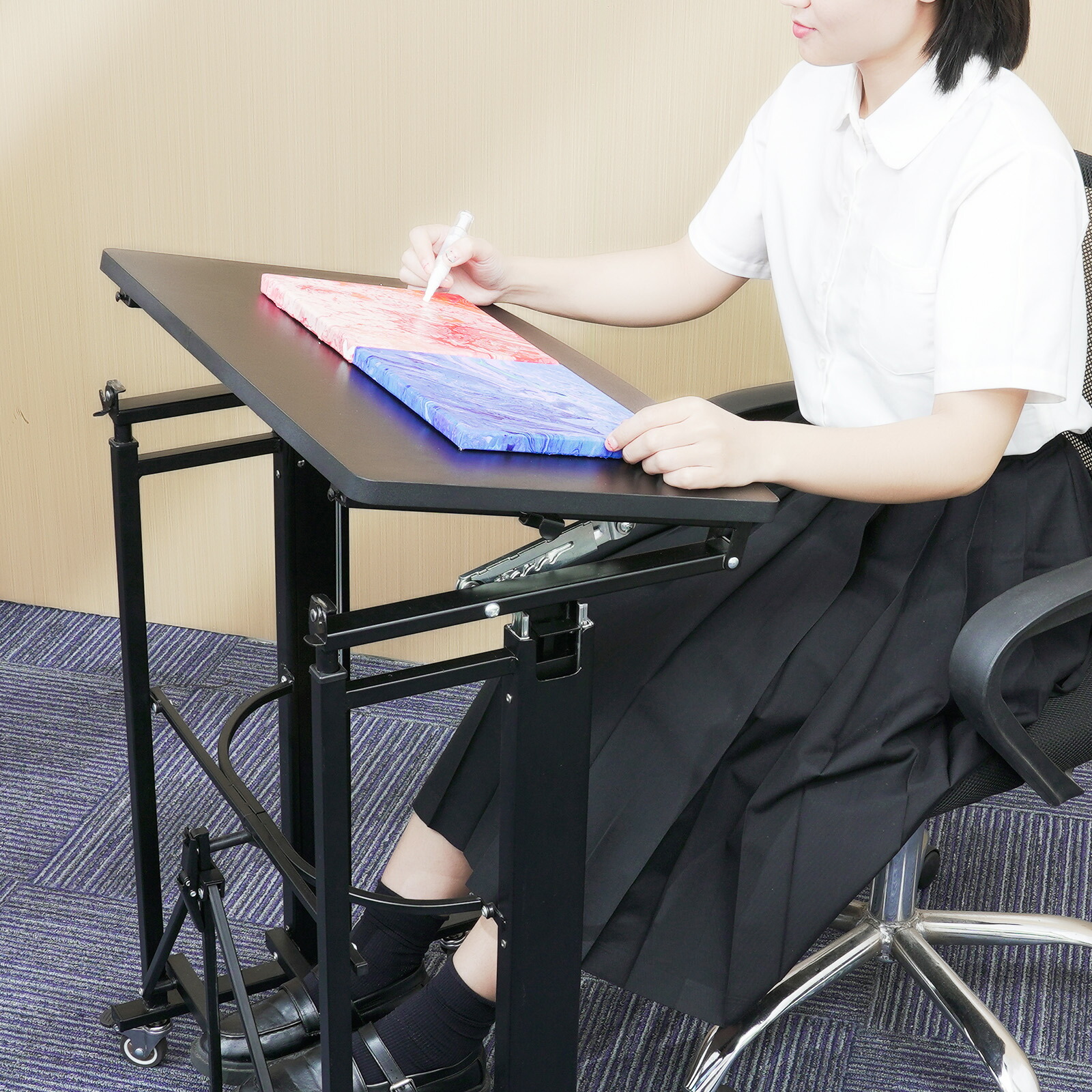 楽天市場】折りたたみデスク 昇降式 角度調整 高さ調整 キャスター付き