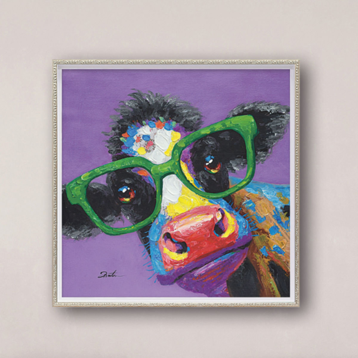 楽天市場】アートパネル オイルペイントアート 『カウ グラス』 63