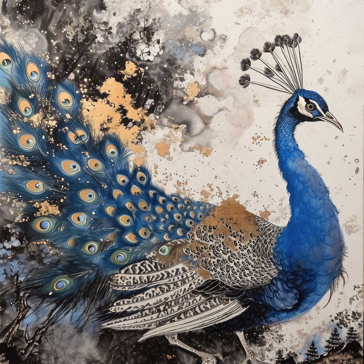 楽天市場】縁起物 孔雀 クジャク 正方形ポスター 豪華 絵画風 掛け軸風