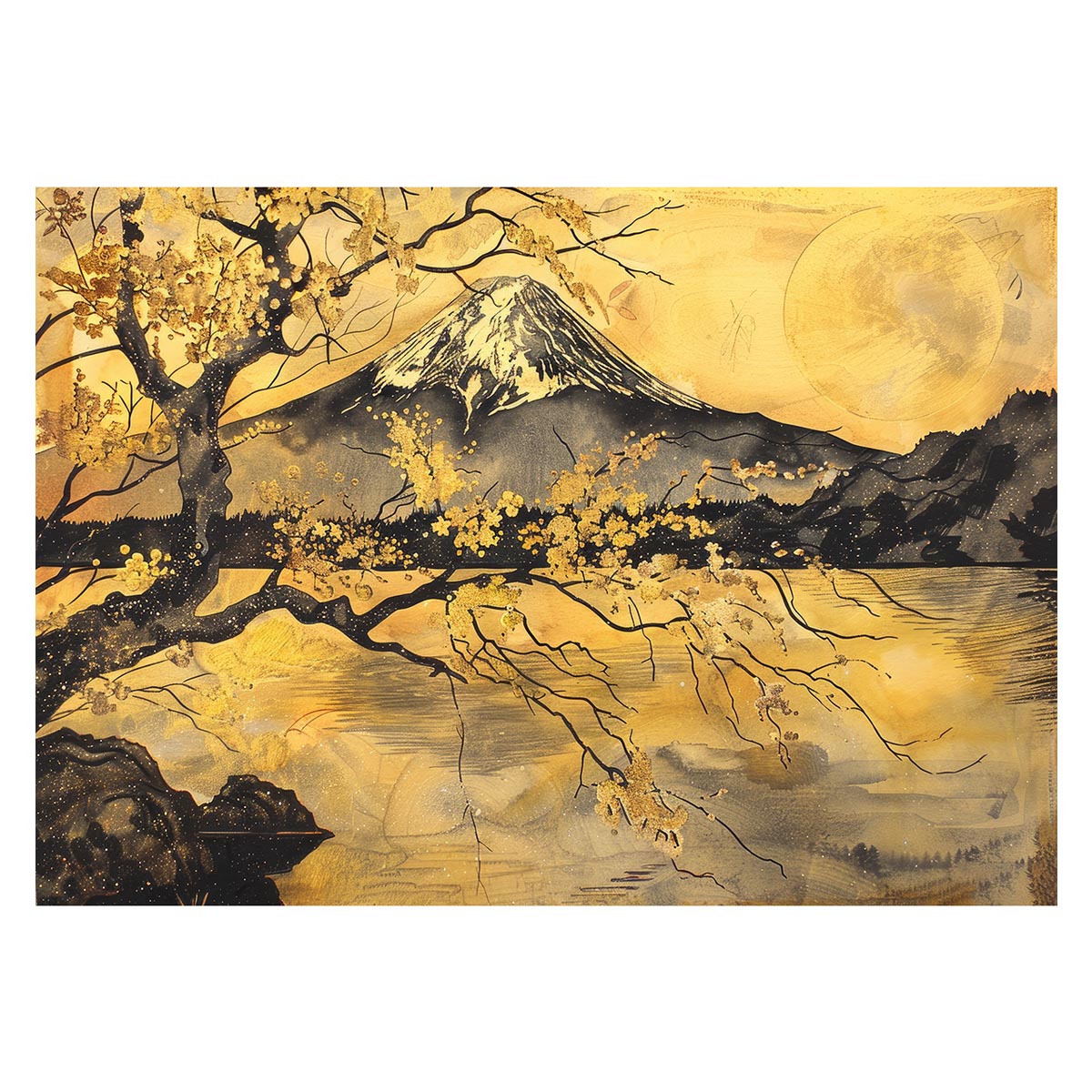 富士山絵画新春特価☆金富士金龍 金運上昇に特化 尺4判大額絵画縁付き