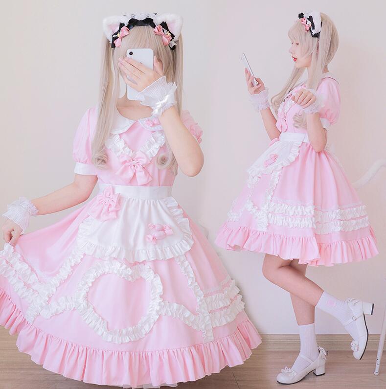 楽天市場】ロリータワンピース メイド服 半袖 ワンピース ピンク