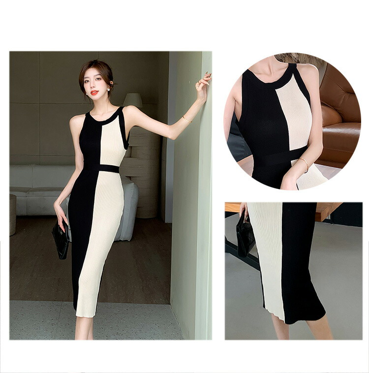 楽天市場】バイカラーワンピース 全4色 ノースリーブ ワンピース