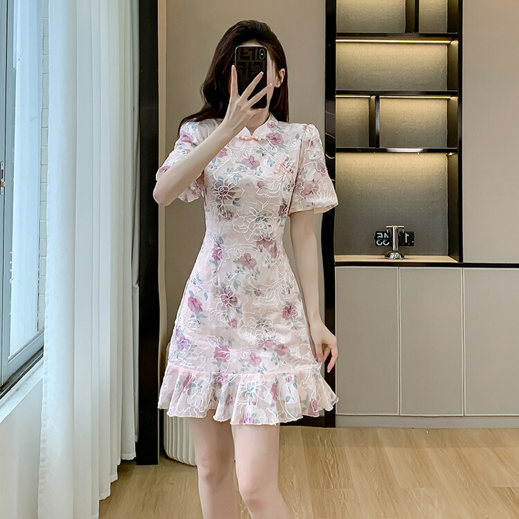 楽天市場】チャイナドレス チャイナ風 服 ワンピース 花柄 ローズ柄