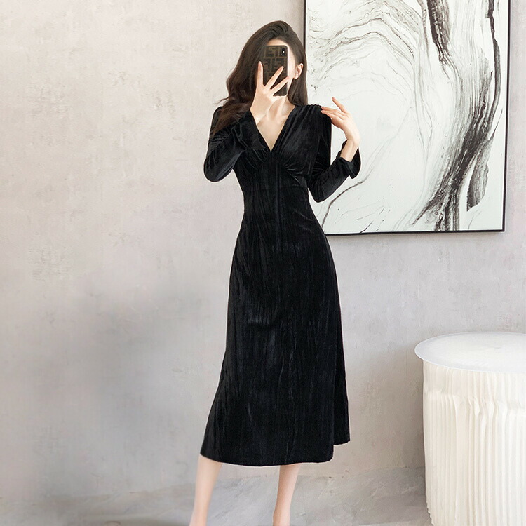 楽天市場】【ラスト1点】【再入荷なし】深いVネック ベロアワンピ A