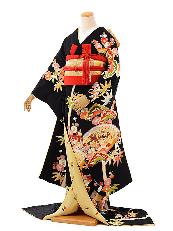 楽天市場】レンタル 黒引き振袖 着物 神社婚 和装 1AJ0361 扇面に