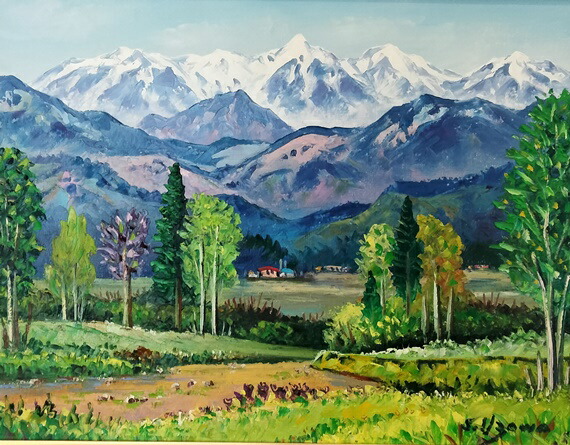 F8 「春雪北山崎」絵画 油絵 油彩画 風景画 アート F8 「春雪北山崎