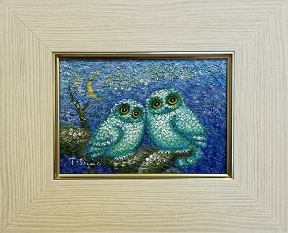 楽天市場】「聖夜のふくろう(2羽)」佐野千恵子 サムホールサイズ油彩