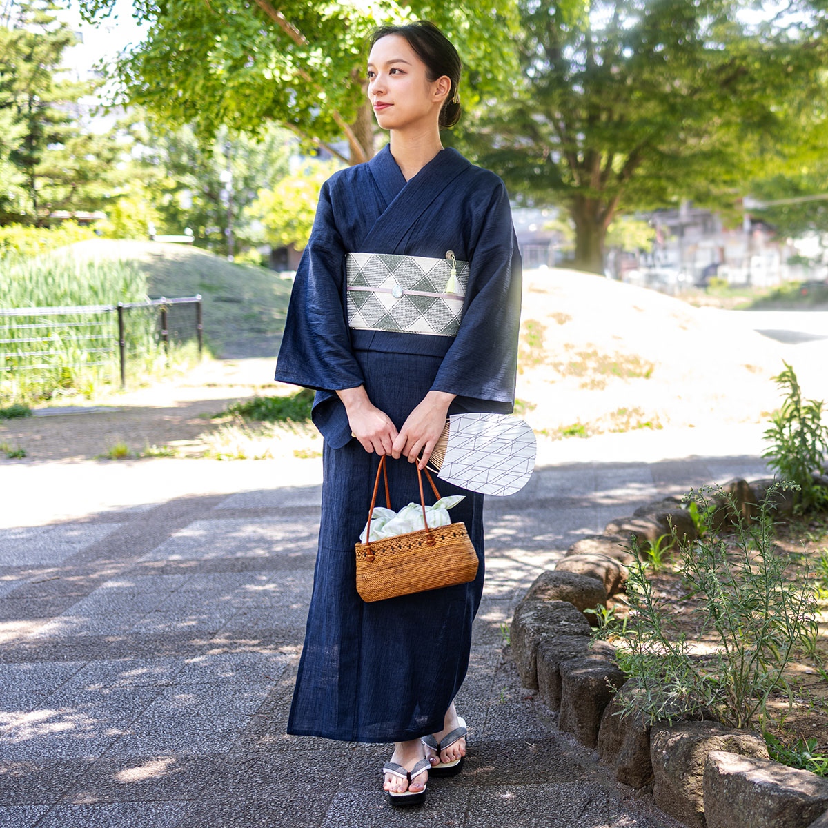 楽天市場】【CHIKUMO-千雲-】洗える夏きもの 麻楊柳/濃紺 近江ちぢみ