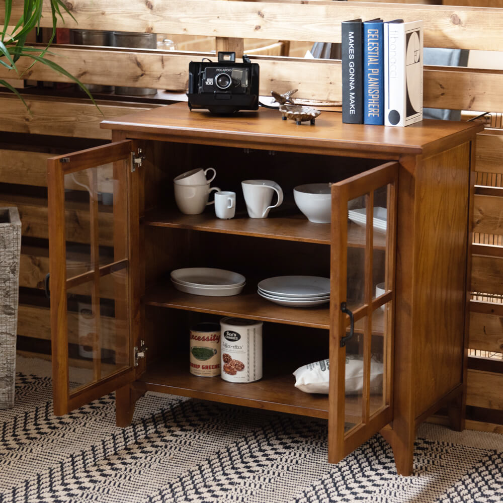 楽天市場】キャビネット／両開きガラス扉型 キャビネット ミンディ材