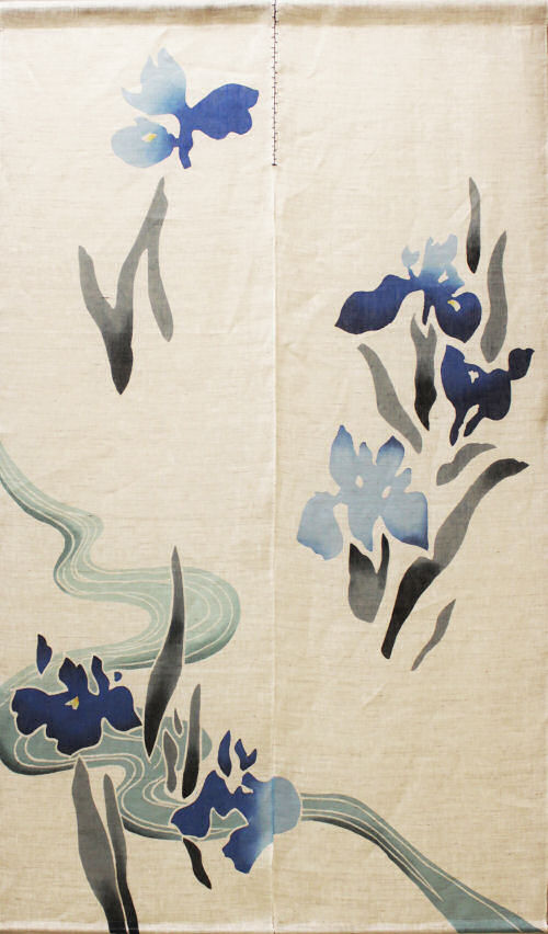 楽天市場】麻のれん 「花菖蒲」 ろうけつ染めのれん のれん 本麻 万葉