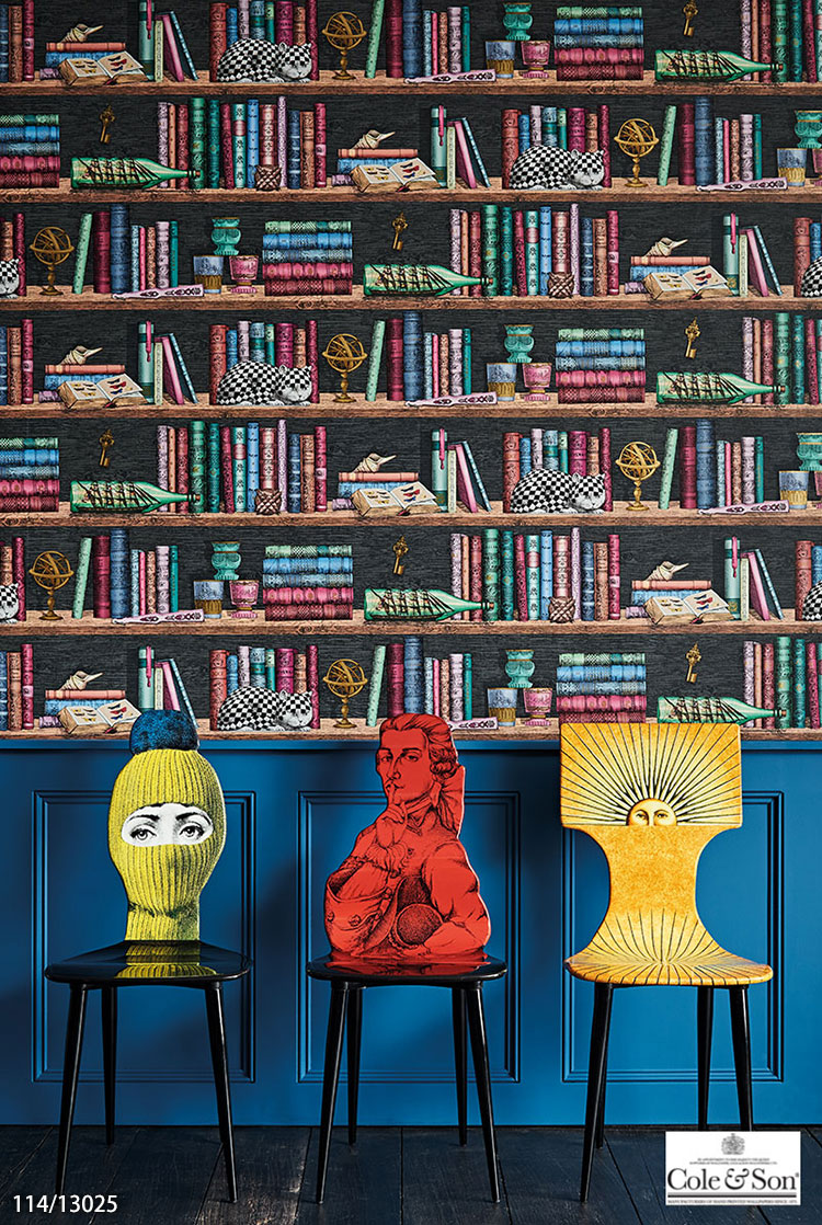 楽天市場】輸入壁紙 イギリス製 本棚 フォルナセッティ FORNASETTI 布