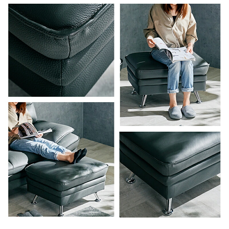 ロレンツォ イタリア スツール オットマン 本革 家具 ブラック ※i4