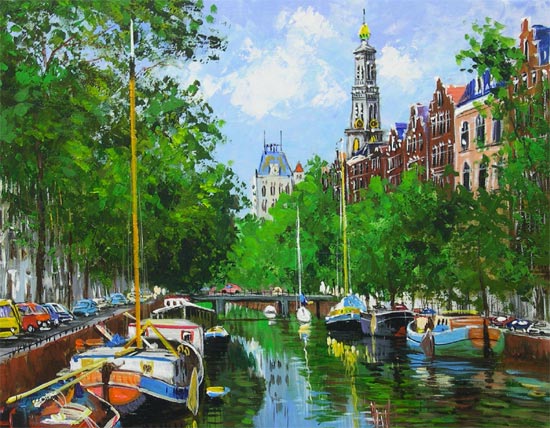 楽天市場】絵画 油絵 アムステルダムの運河 （藤原英信） 送料無料