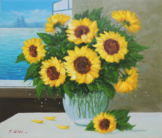 楽天市場】絵画 油絵 ひまわり （堀哲夫） 送料無料 【肉筆】【油絵