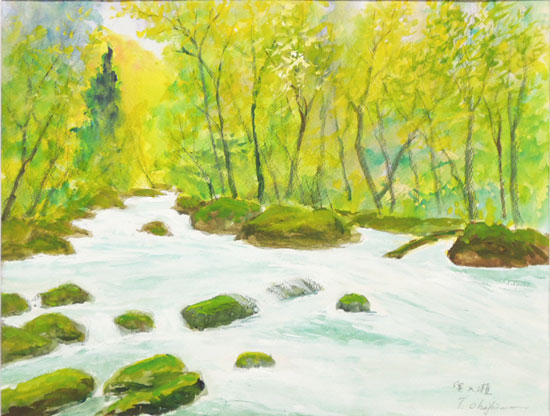 楽天市場】絵画 水彩画 奥入瀬 新緑 (岡島哲夫) F6号 送料無料 【肉筆