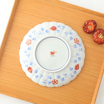 大皿 『椿・菊・梅 (中央丸・周囲六面)』 古伊万里 Aa-110 古伊万里風