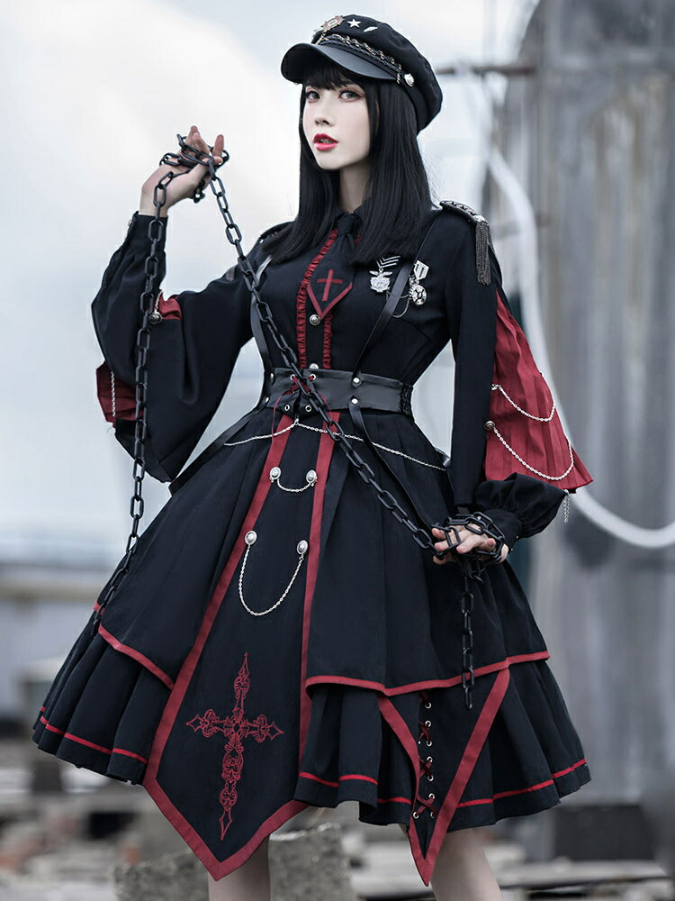 楽天市場】ゴシックロリータOPドレス ミリタリースタイル 3点セット