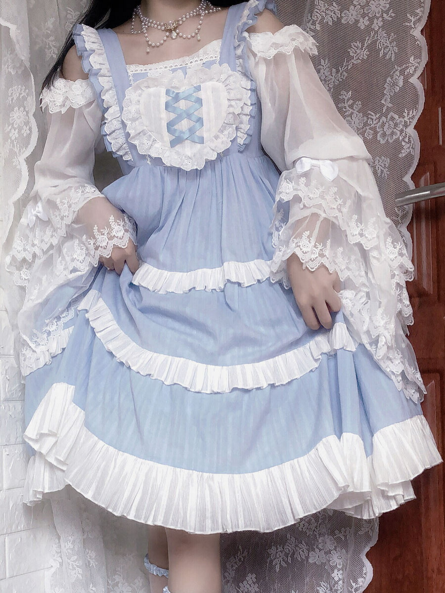 楽天市場】ゴシックロリータドレスフリルレースライトスカイブルー