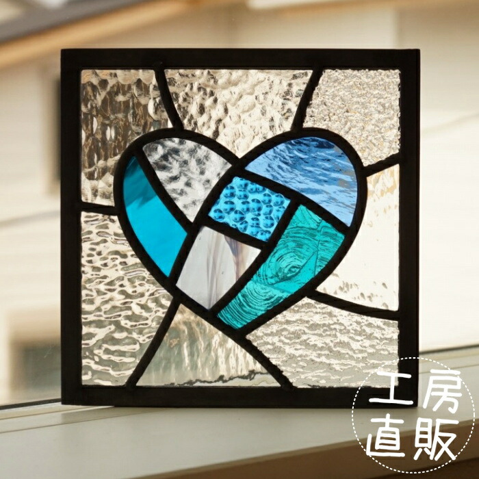 楽天市場】ステンドグラス パネル 住宅用 パッチワークハート ブルー