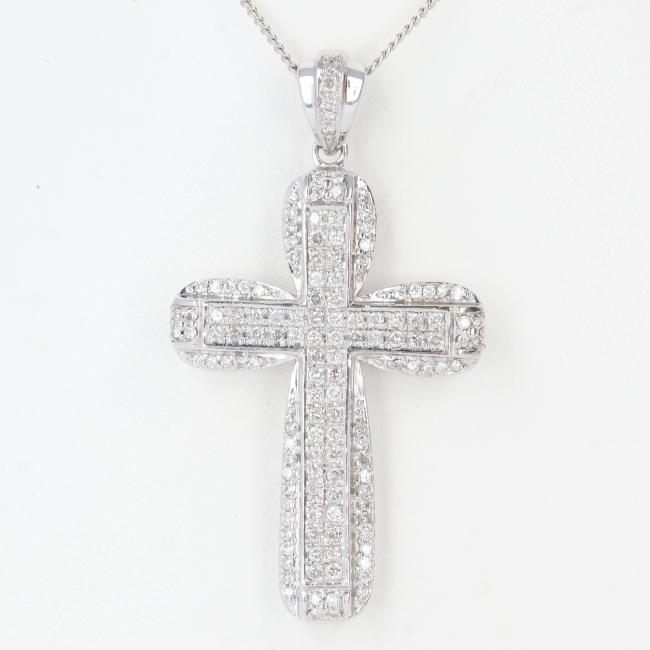 K14WG ホワイトゴールド クロス ペンダントトップ 1.1g レディース