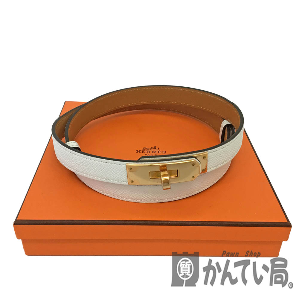 楽天市場】T【HERMES】ケリーベルト18 ホワイト ブラウン レザー